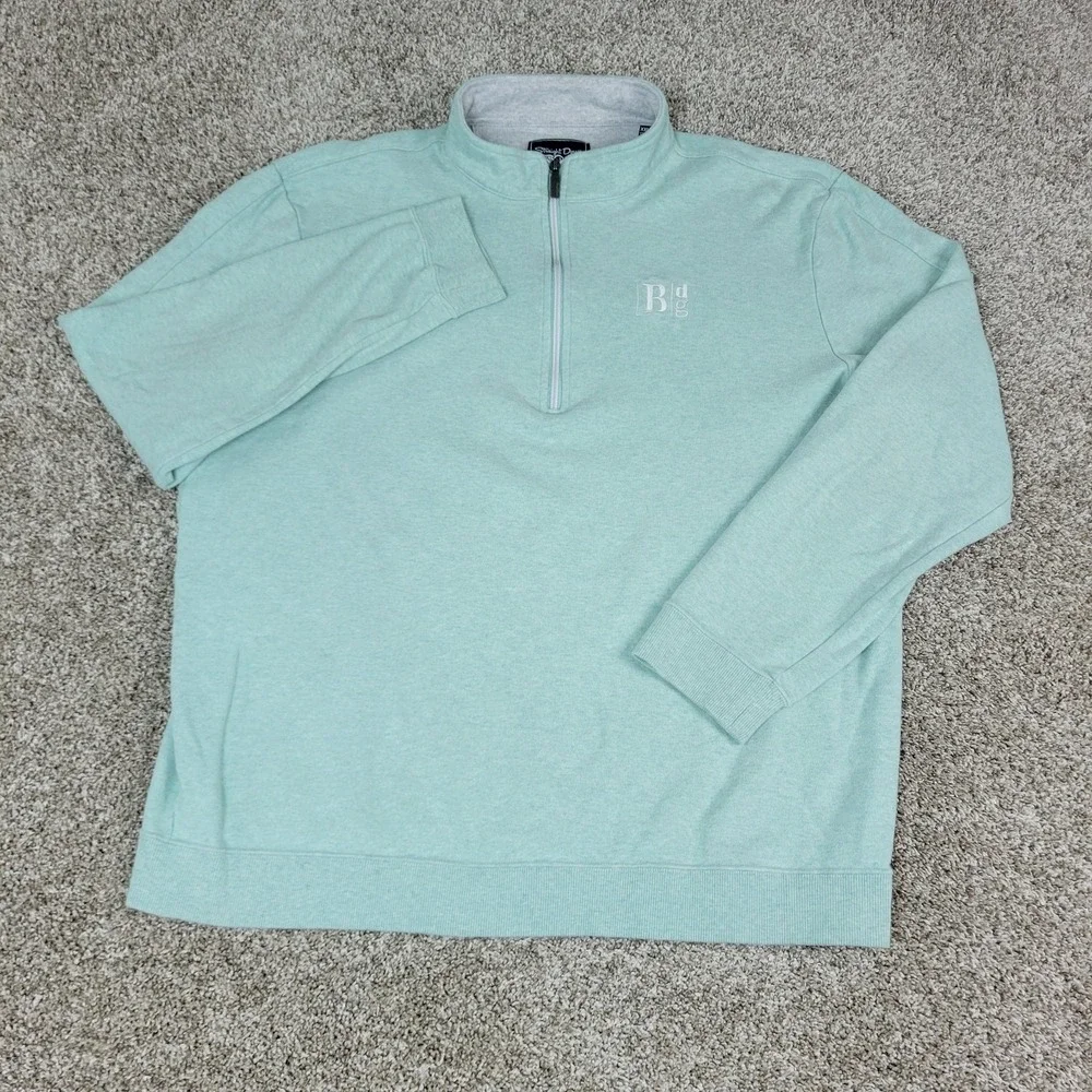 Straight Down Mens 2XL Solid Green Stretch Knit Quarter Zip Long Sleeve - Picture 2 of 7